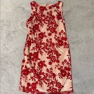 Elegant Red Floral Embroidered Dress